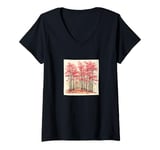 Womens Sakura Trees In Bloom Landscape Vintage Graphic V-Neck T-Shirt