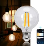 Aigostar Ampoule Connectee Alexa Vintage à Filament. E27 G80 6W Smart Bulb, 850LM, Blanc chaud Dimmable 2700K -6500K. Compatible Alexa et Google Home. Aucun HUB requis, WiFi 2,4 GHz, 1 Unité