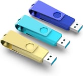 Cle USB 64Go Lot 3 Clé USB 3.0 Pas Cher Flash Drive Porte Clé Stockage Disque Mémoire Stick pour Windows, PC, Ipad, Enregistreur, Linux (Cyan,Bleu,Jaune)