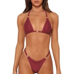 WJSMSexy Bikinis för kvinnor 2 delar Bikini Spaghetti Strap Baddräkter Solid Color Badkläder Triangle Baddräkt Wine Red S