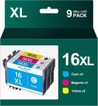 Lot de 9 Cartouches d'encre compatibles avec Epson 16XL Multipack pour Epson Workforce WF-2750 WF-2760 WF-2660 WF-2650 WF-2630 WF-2540 WF-2530 WF-2510 (Lot de 9, 3 Cyan, 3 Magenta, 3 Jaunes)