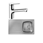 Evier de cuisine - HANSGROHE - S21 inox - 1 bac - robinet avec douchette Zesis M33 150 2 jets chromé