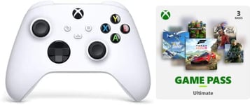 Xbox Manette Blanche Sans Fil - Robot White & Abonnement Game Pass Ultimate | 3 Mois Win 10 PC - Code jeu à télécharger