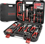 Malette à Outils 148 Pièces Boîte Outils Complète - Kits dPoucesOutils Portable Caisse Outils inclu Kit Tournevis Mini Scie Pinces Maintenance Quotidienne Idéale Pour Maison ou Garage Rouge