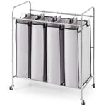 VEVOR 4-Bag Laundry Basket on Wheels Sorter Cart Hamper Rolling Clothes Trolley