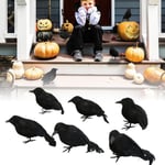 6pcs Halloween Black Feather Crows Model Outdoor Simulation Birds Prop PAJ