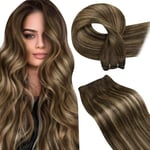 LaaVoo Extension Tissage Cheveux Natural Balayage Brun Foncé Ombre to Blonde Fraise 40cm 100g Remy Cheveux Tissage Natural Extension Cheveux Natural Blond Tissage Remy Cheveux Lisse #4/27/4