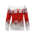 Kvinnors Jul Off Shoulder Långärmad Tröja Toppar Jul Fleece SweatshirtMRed Red M