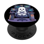 Funny Ghost Gamer Halloween Console PC Cute Gaming Ghost PopSockets Adhesive PopGrip