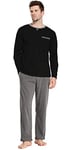 Lovasy Pyjama Homme Hiver Haut Manche Longue Coton Ensembles pour Hommes avec Poche 2 Pièce Grande Taille,Noir,XL