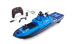 Carson 500108049 RC- Bateau de Police 2.4G 100% RTR - Bateau télécommandé, Bateau RC, Bateau télécommandé pour Enfants et Adultes, radiocommande Incluse, Bleu