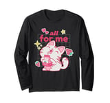 Kawaii Cat Drinking Strawberry Milk Cute Cartoon Aesthetic Long Sleeve T-Shirt