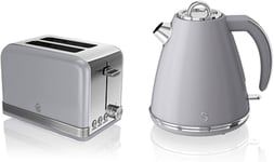 Swan Retro Twin Pack Grey - 1.5L Jug Kettle 3KW & 2 Slice Toaster