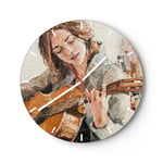 Horloge murale en verre 40x40cm Silencieuse Guitare Musique Fille Wall Clock