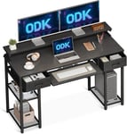 Table d'ordinateur avec Tiroirs, 120x50x90cm Bureau Informatique avec Etagères de Rangement, Table de Bureau avec Support Clavier et Support écran, Table Gaming pour Bureau à Domicile (Noir)