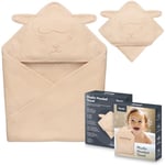 lionelo Muslin Hooded Towel Serviette de Bain bébé en Mousseline avec Capuche pour bébé après Le Bain 80x80 cm, Serviette de Bain Respirante et Douce pour bébé, Tissu 6 Couleurs (Sand)