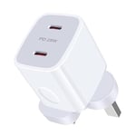 USB C Charger, 25W USB Mains Charger Plug UK Dual PD3.0 Fast Charger for iPhone 15 14/14 pro/14 Max/14 Pro Max/13/13 Mini/13 Pro/13 Pro Max/12/11/SE,iPad Pro/Air/Mini,Samsung S23 S22 S21 S20 A14