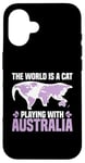 Coque pour iPhone 16 Le monde est un chat qui joue avec l'Australie World Map Traveler