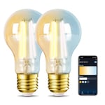 Aigostar Edison Ampoule Connectée Alexa E27 6W LED Ampoules Vintage WiFi A60 Ampoule Intelligent Retro, Compatible avec Alexa et Google Home, Dimmable 2700K-6500K, Ambre 2 Unités