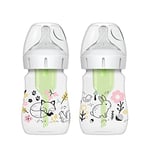 Dr. Brown's Anti-Colic Options+ Wide-Neck Baby Bottle Designer Edition Bottles, Woodland Decos, 5oz/150 ml, Level 1 Teat, Pack of 2, 0m+