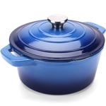 Puricon Enameled Cast Iron Dutch Oven with Lid 5.2 Litre/26 cm, Non-Stick Cookware Pot Casserole, Long-Lasting Cast Iron Cookware for Steam Braise Bake Broil Saute Simmer Roast -Navy