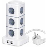 Tower Power Strip, 12 pistorasiaa (2500W/10A) 4 USB-portilla, pystysuuntaiset virtajohdot ylijännitesuojalla kotitoimistoon, 3M jatkojohto INORCO