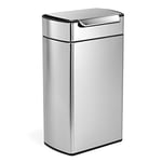 simplehuman CW2014 40L Rectangular Touch-Bar Kitchen Bin, Easy Open Touch-Bar, Stay-Open Lid, Inner Bucket, Space-Efficient Hinge, Fingerprint-Proof, Brushed Stainless Steel