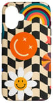 Coque pour iPhone 16 Aesthetic Checker Retro Groovy Flowers in Cream Peach colors