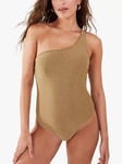 Accessorize One Shoulder Metallic Shimmer Swimsuit, Gold