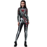 Kvinnor Halloween 3D Skalle Skelett Form Jumpsuit Party Cosplay M