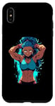 Coque pour iPhone XS Max Blue Hair Dark Skin Fitness Modèle Posant Illustration