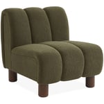 Fauteuil relax pieds arrondis en bois et tissu bouclette kaki foncé