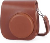 Caméra Housse Compatible avec Appareil Photo Instantanés Instax Mini 12 / Mini 11, Pochette Caméra Sacoche Rangement Protection Cuir PU Lisse avec Bandoulière et Poche Intégrée (Marron)