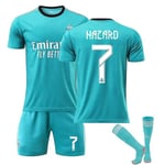 Real Madrid Second Away Green Jersey No. 9 Benzema No. 10 Modric Fotbollströja Set Barn Jersey 21 22 HAZARD 7 Kids 26(140-150CM)