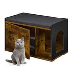 Relaxdays Meuble de Toilette pour Chat, Maison avec Assise, HLP : 45,5 x 75 x 43 cm, Cache-litière, Marron/Noir