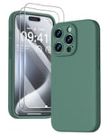 GOODVISH 3 in 1 Case for iPhone 15 Pro Case, [2X HD Screen Protector][Upgraded Camera Protection] Shockproof Liquid Silicone Soft Microfiber Lining Smooth Protective Phone Case Cover 6.1", Pine Green