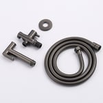 Juego de pulverizador de bidé de inodoro de latón sólido de mano Accesorios Grifo de bidé negro para baño Ducha de pulverizador higiénico de mano portátil Jet Tap Autolimpieza - Type Grey Whole Set