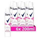 Sure Women Bright Bouquet Anti Perspirant Aerosol Spray Deodorant Pack 6 x 200ml