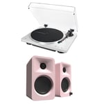 Audio Technica AT-LP70XBT Fully Automatic Bluetooth Wireless Turntable White with Kanto ORA 100W Powered Reference Speakers Pink HiFi Package