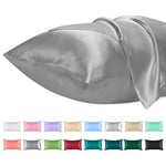 Lirex 2 Pack Satin Pillow Cases - Softer Than Silk Pillowcase for Hair & Skin, Standard Size with Envelope Closure, Cooling Pillow case (Dark Gray, 50x75cm)