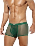 Casey Kevin Men Sexy Mesh Boxer Briefs Stretch Breathable Shorts Hipsters Trunk Underwear,Army green-S