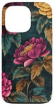 Coque pour iPhone 13 Pro Fleurs de style japonais rose foncé et jaune