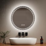 EMKE Miroir Rond Salle de Bain LED rétro-éclairé, diamètre 60 cm, avec Anti-buée+Interrupteur Tactile+3 Couleurs de lumière Variable, Miroir Rond décoratif à la Mode,Miroir Salle de Bain