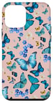 iPhone 12 mini Blue Butterflies on Baby Pink with Vintage Floral Case