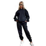 2024 Höst/Vinter Ny Europeisk och Amerikansk Enfärgad Långärmad Hoodie med Sammet, Dammode Casual Byxor Set black L