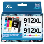 Gureef 912XL Ink Cartridges for HP 912 for HP 912XL Ink Cartridges Multipack Compatible with HP OfficeJet 8010 8012 8013 8014 8015 OfficeJet Pro 8022 8023 8024 8025 (Black Cyan Magenta Yellow)