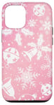 Coque pour iPhone 12/12 Pro Pink Aura Motif floral et flocons de neige d'hiver