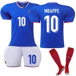 2024 UEFA EM Mbappe Barn Fotbollströja Kit Frankrike Hemma Nr 10 Home XS