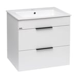 Cube Meuble de salle de bain blanc 2 tiroirs 64x42.2x62.2cm + Lavabo en céramique blanche et trop plein  (H4536021763001)