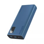 PROMATE 20000mAh Power Bank with Smart LED Display &amp; Super Slim Design. Includes 2x USB-A &amp; 1x USB-C Ports. 2A (Shared) Charging. Auto Voltage Regulation. Charge 3x Devices. Blue Colour.